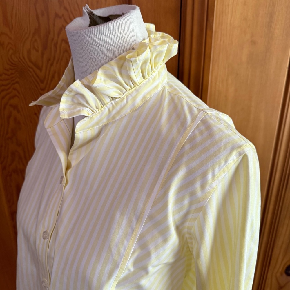 Upcycled Ruffle Collar Liz Claiborne Yellow Stripes Petite Sz 14